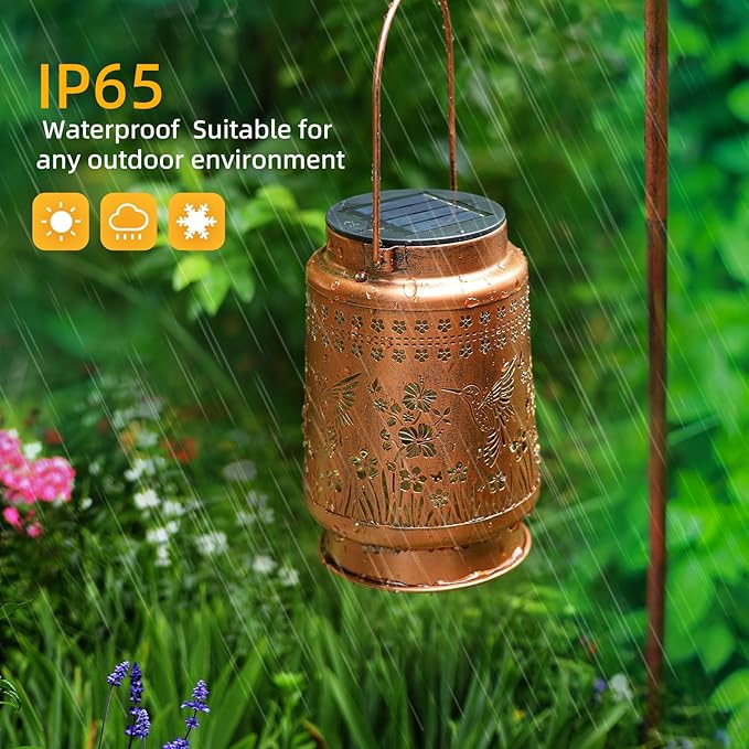 Hummingbird Solar Lanterns Outdoor Waterproof Hanging Solar Lights Hummingbird Gifts for Women Men Metal Decorative LED Lanterns for Yard,Patio,Lawn,Tabletop,Pathway,Landscape,Garden Decor