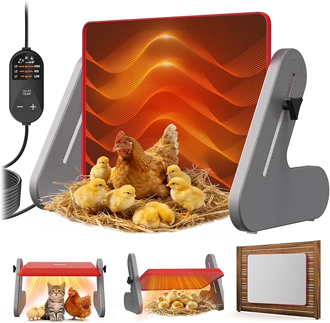 PETTEN Chicken Coop Heater Plate, Safe Chick Brooder Heat Plate with 3 Adjustable Temp Settings, Energy Efficient Chicken Brooder Heater for Chick, Pets, ETL Certified, Temperature Controller(Red)