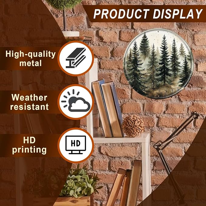 Tree Round Metal Tin Sign Wreath Retro Aluminum Design for Home Wall Decor Kitchen Garden Yard and Bar 8x8inch