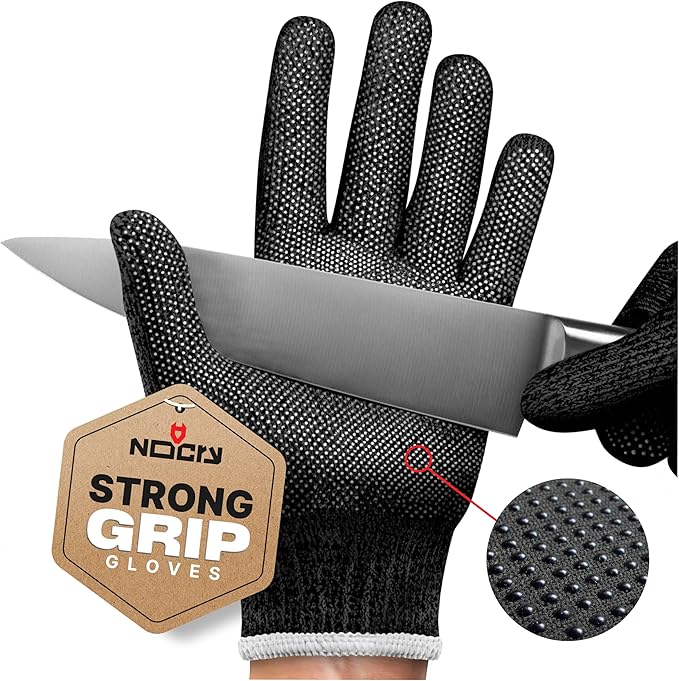 NoCry Cut Resistant Gloves Food Grade with Grip Dots for Superb Grip - Breathable & Lightweight - Ambidextrous - Ideal for Chefs and for Woodworking