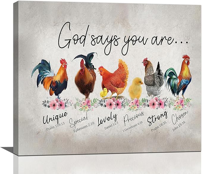 banonaty Rooster Kitchen Decor Wall Art Rustic Farmhouse Chicken Pictures Wall Decor Country God Says You Are Canvas Prints Framed Artwork Home Office Decorations For Bathroom Dinning Room 24""x20""