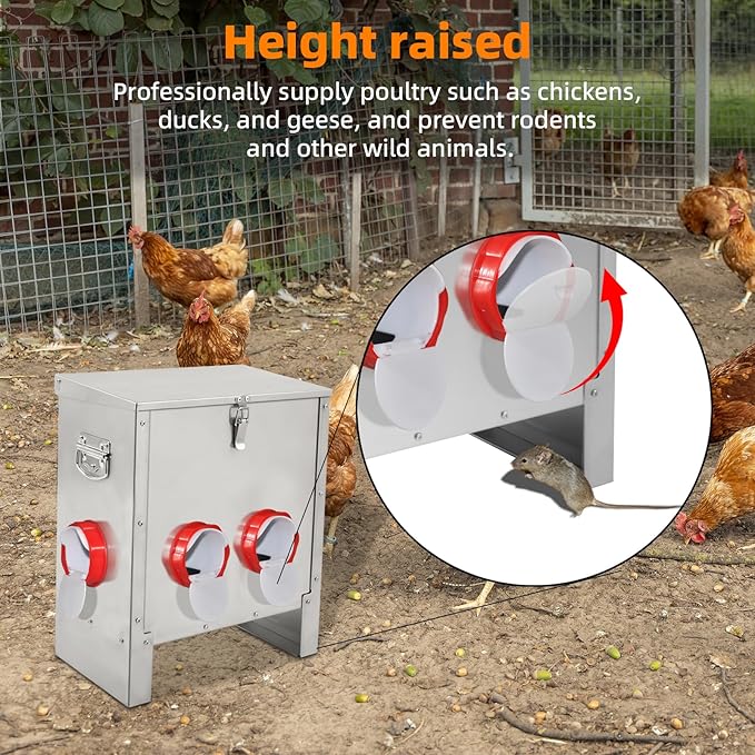XKV Metal Automatic Chicken Feeder 30LBS with 6 Ports,No Feed Waste,All Seasons Support,Weather-Resistant and Animal-Proof,Suitable for Chicken,Geese,Ducks,Turkeys,Quails