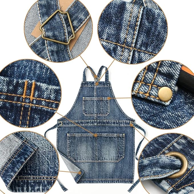 Jeanerlor Cotton Work Apron with Pockets for Women and Men Cross Straps & Adjustable S to XXXL 2 Size