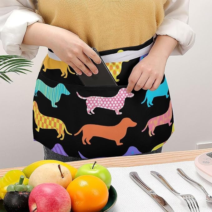 Server Waist Aprons Waitress Unisex Chef Works Half Apron with 3 Pockets