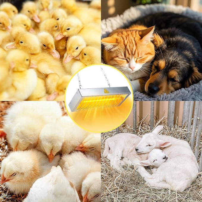 600W Chicken Coop Heater Lamp, Large Brooder Heat Lamp for Chickens, Adjustable Temp and Height, No Assembly Heater for Chicks Pets Livestock, 2 Pack