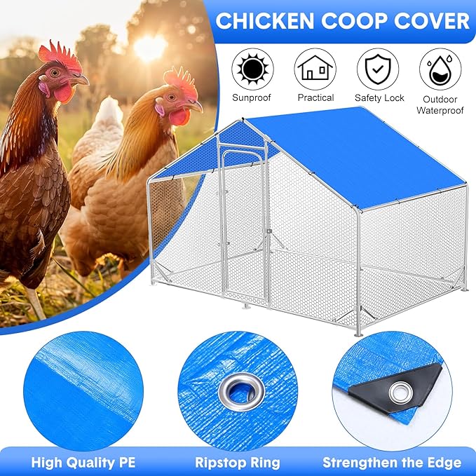Nuanchu Chicken Coop Cover Waterproof and UV, 11.3 * 6.3 FT Chicken Run Cover for Winter with 18 Ball Bungees Cords Coop Tarp Shade Cloth for Large Coop Walk in Run Pen(Blue)