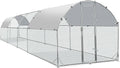 Large Metal Chicken Coop Upgrade Tri-Supporting Wire Mesh Chicken Run,Chicken Pen with Water-Resident and Anti-UV Cover,Duck Rabbit House Outdoor(9'W x 25'L x 6.5'H)