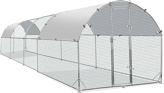 Large Metal Chicken Coop Upgrade Tri-Supporting Wire Mesh Chicken Run,Chicken Pen with Water-Resident and Anti-UV Cover,Duck Rabbit House Outdoor(9'W x 25'L x 6.5'H)