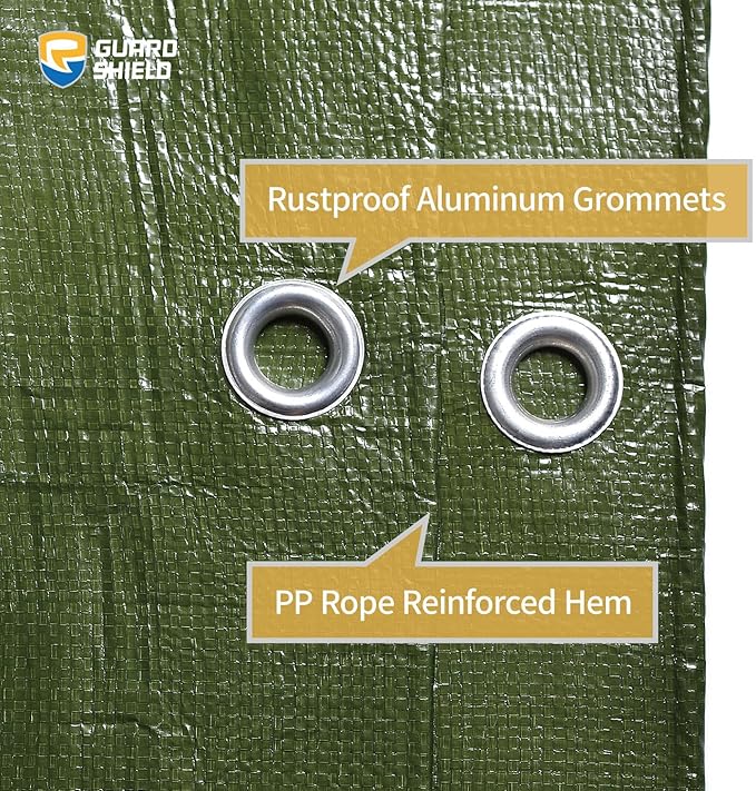 GUARD SHIELD Green Tarps Heavy Duty Plus+ Waterproof 20x40 Feet, 12mil Large Tarp with Reinforced Grommets, Outdoor Cover for Roof, Car, Boat, Truck and Ground Pool