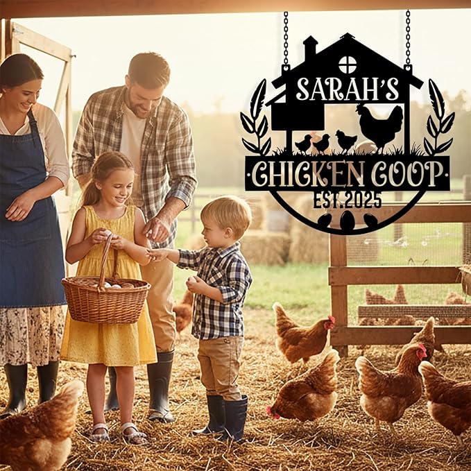 Custom Chicken Coop Metal Sign, Personalized Chicken Coop Sign for Outside, Custom Metal Hen House Farm Signs, Chickens Hen House Farmhouse Wall Art Decor