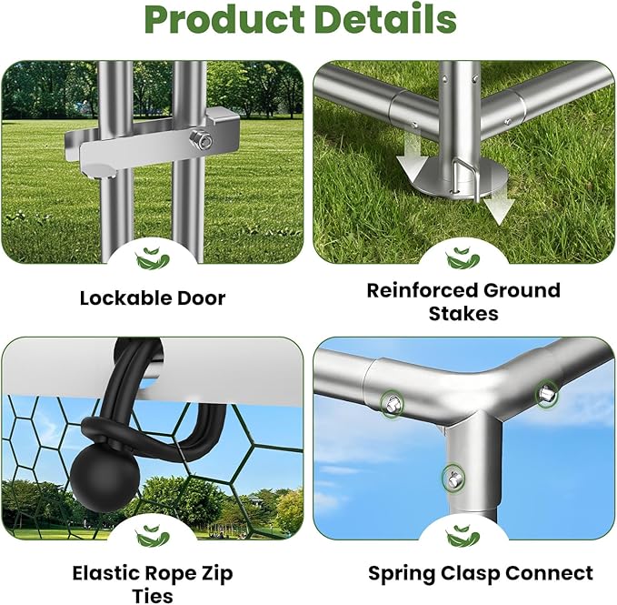 Large Metal Chicken Coop with Roosting Perch, Waterproof and UV-Resistant Cover, Outdoor Walk-in Cage Hen House for Yard Farm Rabbit Duck Chicken Run Dome Roof (10’ W x 13.2’ L x 6.4’ H)