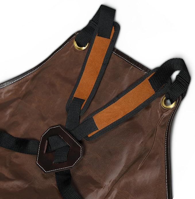 LEATHER VILLAGE Work Apron - Heavy Duty Woodworking Apron for Men with Tool Pockets for Woodworkers, Blacksmiths, Carpenters – Tan Color (Size M to XXL)
