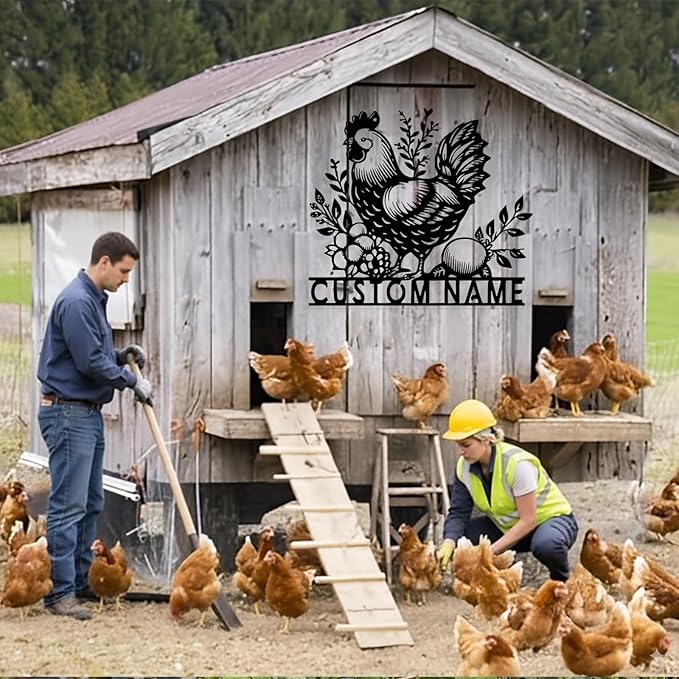 Custom Chicken Coop Metal Sign, Personalized Chicken Coop Sign for Outside, Custom Metal Hen House Farm Signs, Chickens Hen House Farmhouse Wall Art Decor