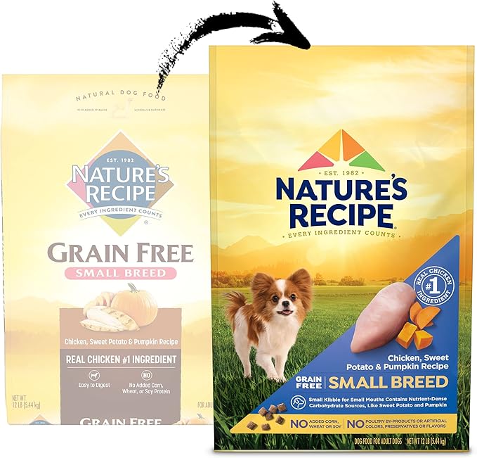 Nature's Recipe Grain Free Small Breed Dry Dog Food, Chicken, Sweet Potato & Pumpkin Recipe, 12 lb. Bag