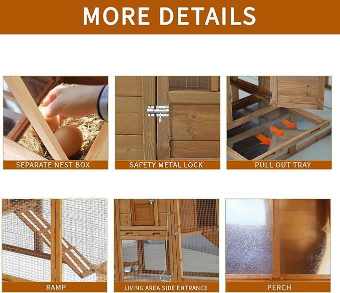 80’’ Large Chicken Coop with Wheels,Mobile Chicken House for 2-4 Chickens,Wooden Waterproof Hen House with Nesting Box,Run,Tray for Chicken Rabbit Duck