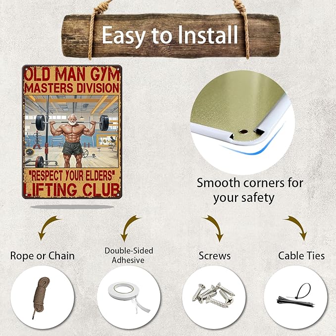 Gym Posters Old Man Gym Metal Tin Sign Weightlifting Home Bar Pub Poster Garage Restaurant Kitchen Cafe 12x16 Inch