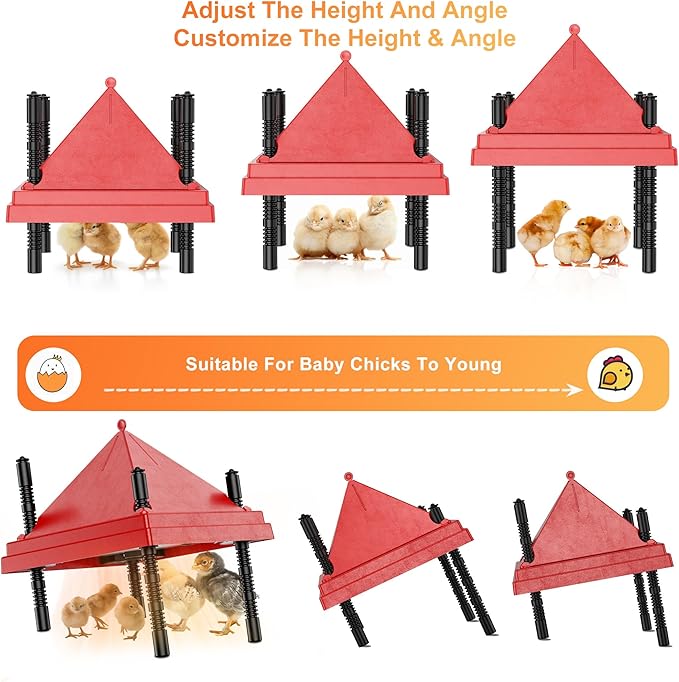 Brooder Plate for Chicks with Anti-Roost Cone, Chick Brooder Heater Red 10" x 10" with Constant Temperature