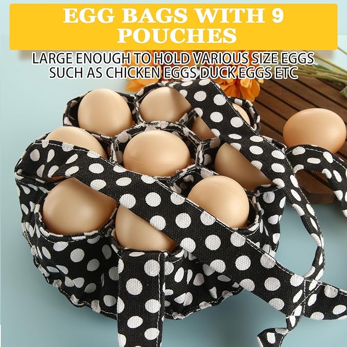 2 Pieces Egg Basket, Egg Bags Collecting Baskets with 9 Pouches, Mini Canvas Egg Collecting Bags for Farmhouse Chicken Hen Duck Goose Quail Eggs, Housewife Garden Transporting Storage