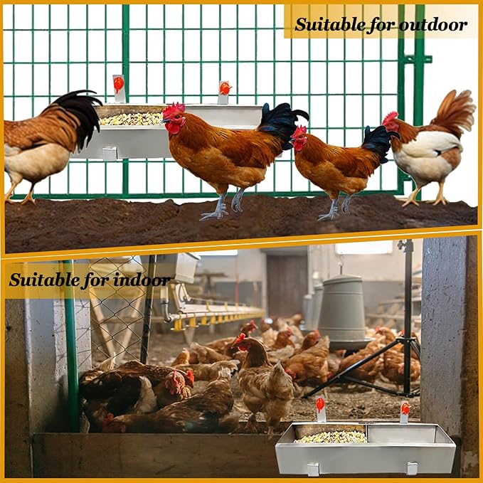 2 Pack Multifunctional Chicken Feeder, Hanging Chicken Feed Trough, Stainless Steel Trough, Chicken Feeder and Waterer Set, for Poultry Livestock. (50 * 11 * 7cm)
