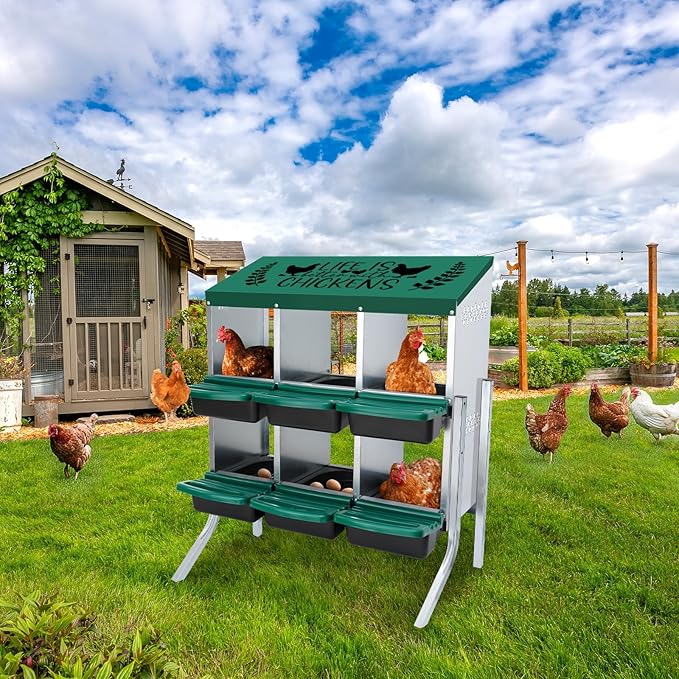 Tgeyd Nesting Boxes - 6 Holes for Laying Eggs - Chicken Brooder Box with Perch - Coops for Up to 24 Chickens
