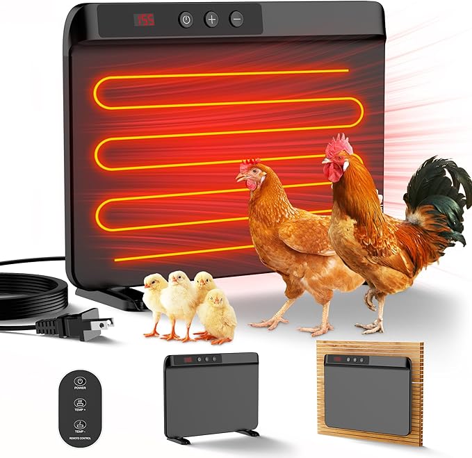TIMEBAL Chicken Coop Heater with Adjustable Temperature Remote Control, 200 Watts Radiant Heat Flat Panel Heaters for Winter Heating，Energy Efficient Warmer for Chick Poultry Animals, Black