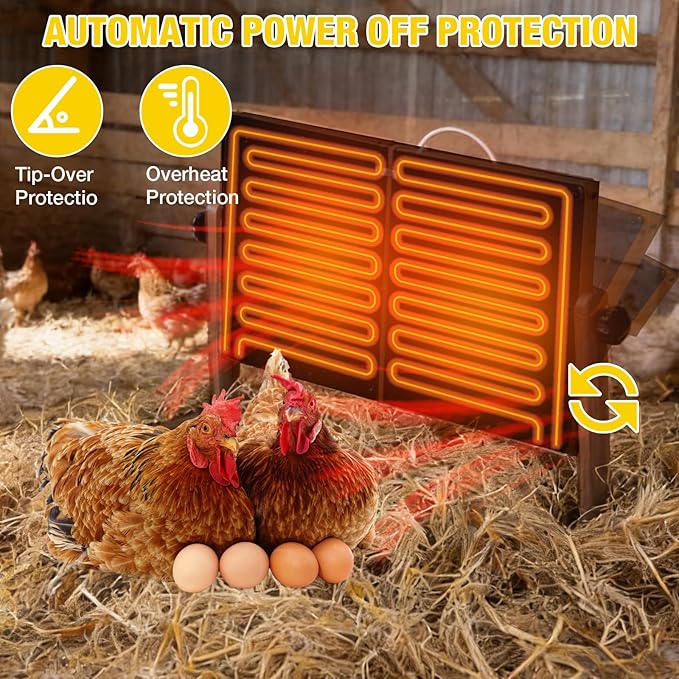 Aivituvin Foldable Chicken Coop Heater for Winter, 120w Large Size Waterproof Chicken Heater for Coop, Radiant Heat Chicks Coop Heater with 2 Heating Plates, Adjustable Temp 70~190℉ (Dark Brown)