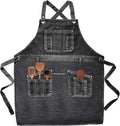 Denim Apron with Multi Pockets for Kitchen, Cooking, BBQ & Gardening