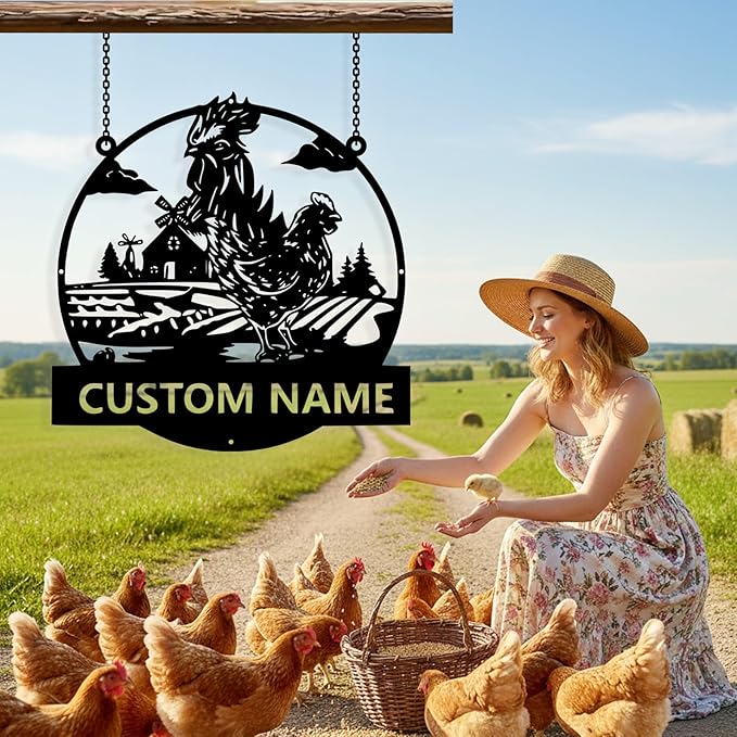 Custom Chicken Coop Metal Sign, Personalized Chicken Coop Sign for Outside, Custom Metal Hen House Farm Signs, Chickens Hen House Farmhouse Wall Art Decor