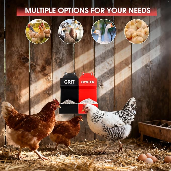 2 Pack Chicken Oyster Shell Feeder and Grit Feeder, Metal Hanging Chicken Feeder and Chicken Coop Accessories Improve Eggshell Quality and Hen Health