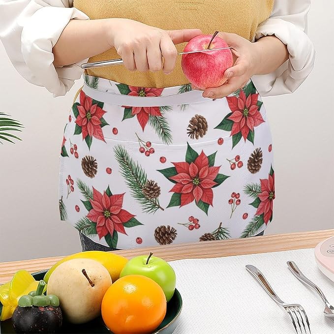 Short Aprons for Servers Unisex Chef Works Waitress Apron with 3 Pockets