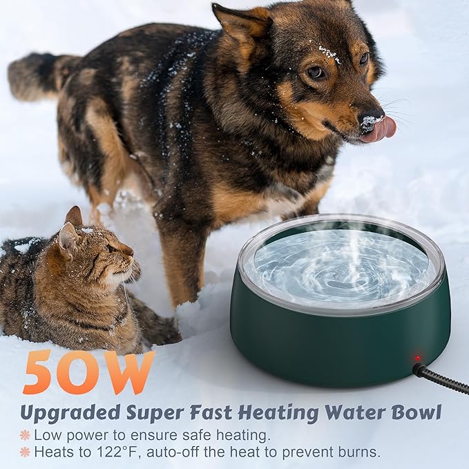 Newget 3L Heated Water Bowl, Outdoor Large Heated Dog Bowls, Outside Waterproof Heated Pet Bowl with Chew Resistant Cord, Smart Thermal Dish Provides Drinkable Water in Winter for Cat, Rabbit, Chicken