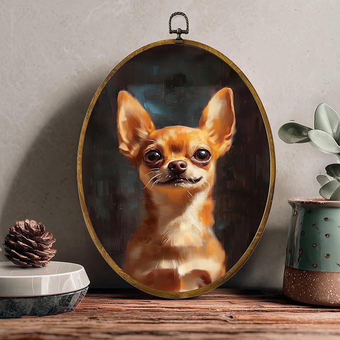 zewepri Chihuahua Canvas Wall Art Painting, Dog Artwork on High-Density Canvas with Pre-Installed Hook, 8.6 x 11.4 Inch Wall Decor for Bedroom, Living Room, Study, Dog Lover Gift