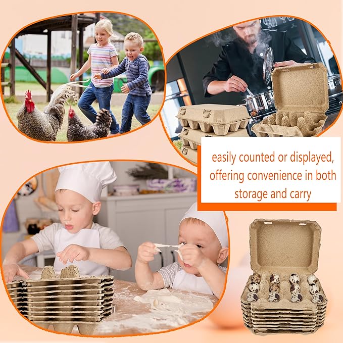 65 Pcs Quail Egg Cartons Paper Pulp Dozen Eggs Container Reusable Blank Cardboard Quail Egg Storage Tray for Home Kitchen Refrigerator Farmhouse, 3 x 4 Style