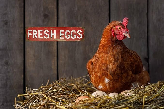 Retro Fresh Eggs Vintage Metal Tin Sign 4x16 in Chicken Farmhouse Wall Decor Rustic Red & Distressed Design Perfect for Kitchen Porch or Bedroom Unique Holiday Gift