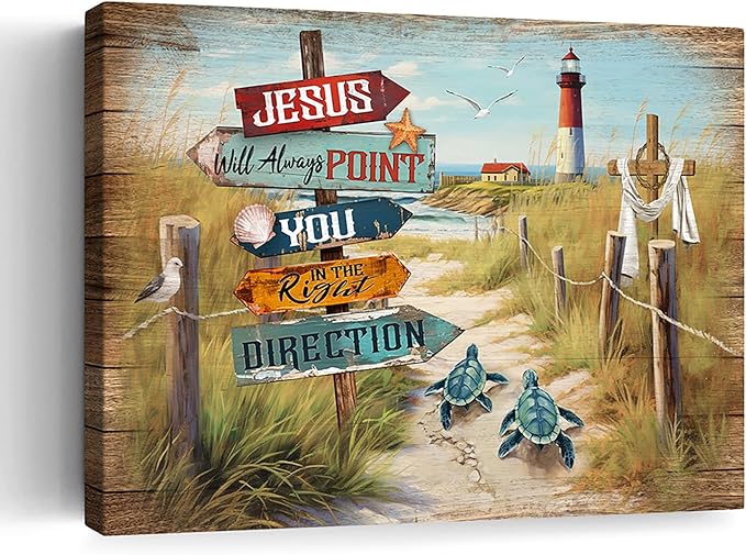 Beach Decor Ocean Sea Turtle Bathroom Wall Art Bible Verses Turtle Coastal Nautical Pictures Canvas Wall Decor Print Painting Framed Artwork For Bedroom Home Decorations 16"X20"