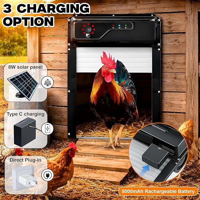 Waterproof Automatic Chicken Coop Door with Camera, Remote - Solar Chicken Coop Door Battery Powered with Night Vision Motion Sensor - Predator Protected Safety Mechanism Automatic Gate Opener