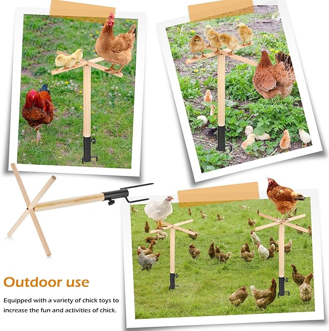 Chicken Perch for Coop - 4 Wooden Roosting Bars for Chickens, Chicken Toys for Coop with Rustproof Metal Base & Ground Anchors, Stable Chicken Coop Toys, 1-Min No-Tool Setup, 26.72In Height