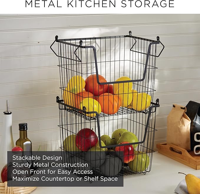 DII Metal Wire Mesh Stackable Utility Storage Bin, Large Rectangle, 13x10x11", White