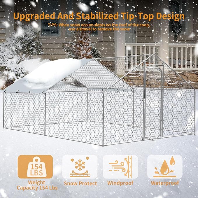 Large Metal Chicken Coop, Walk in Chicken Runs for Yards with Cover, Hen House Enclosure with Security Lock & Waterproof Cover, Outdoor Duck Rabbit Pens Chicken House, 13.1 x 9.8 x 6.5 ft