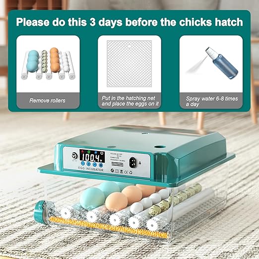 Incubators for Hatching 16 Eggs, Egg Incubator with Automatic Egg Turning and Humidity Fill, Temperature Control, Incubator with Adjustable Rollers for Chickens, Ducks, Geese, and Quails