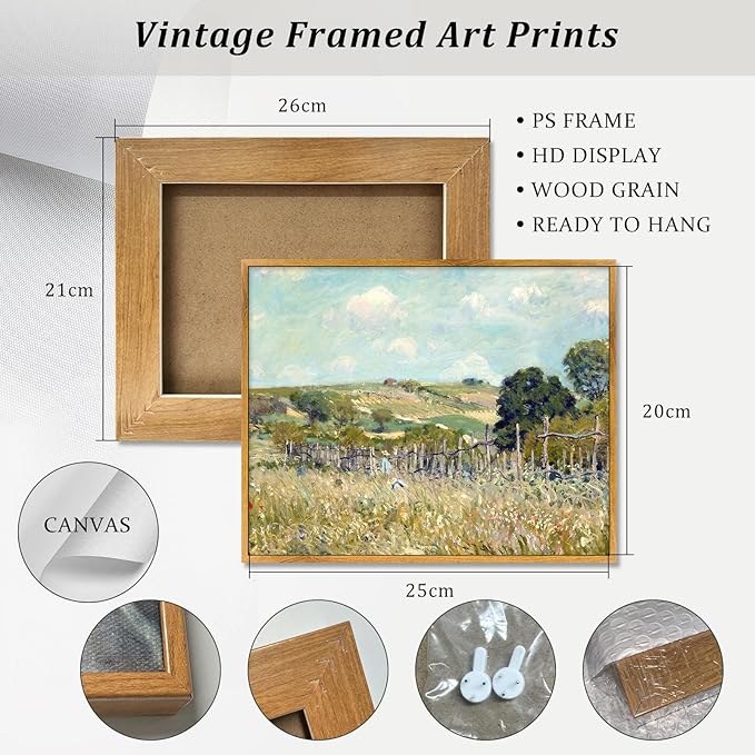 Sky Grassland Wall Art Vintage Farmhouse Pictures Nature Scenery Painting Colorful Farmhouse Artwork Countryside Canvas Wall Art Farmhouse Wildflower Painting Rustic Landscape Poster 8x10inch Framed