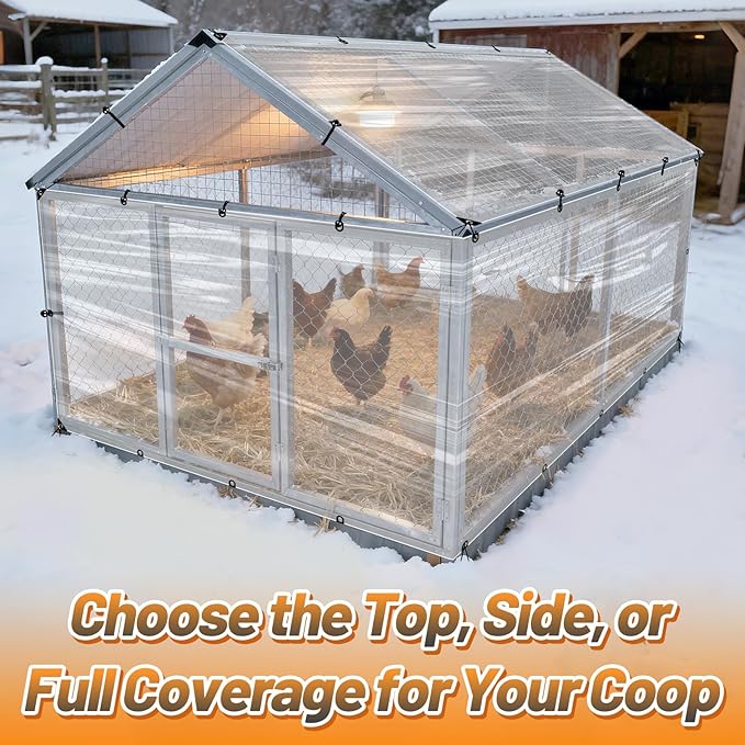 2pcs 4x13ft Chicken Coop Covers Accessories for Winter - Easy to Install Waterproof Chicken Run Tarp with Elastic Cords & Ropes