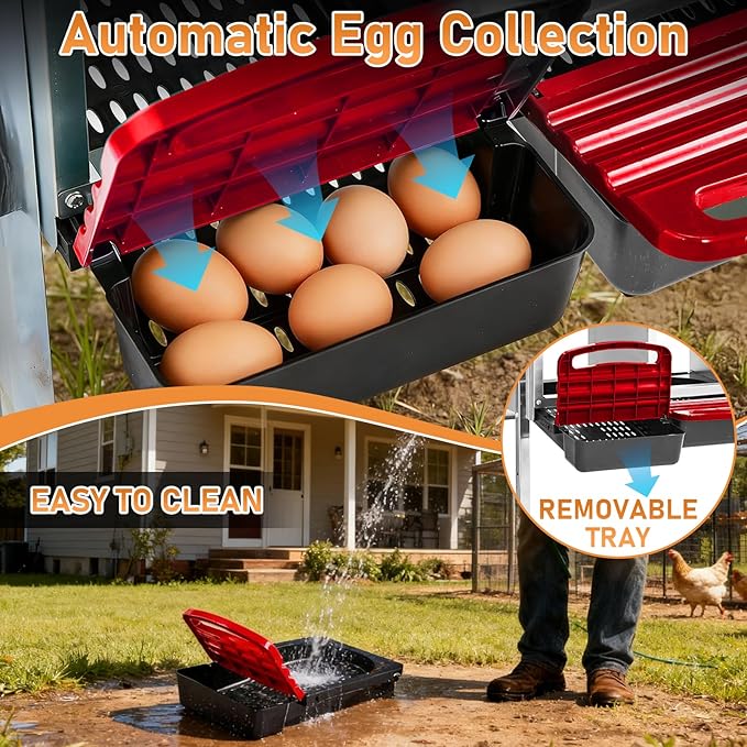 Outvita Chicken Nesting Boxes, 6 Compartments Metal Nesting Boxes for Chickens with Metal Legs, Wall/Floor Mount for Laying Eggs with Swing Perch and Roll Away Egg Collection for Chicken Coop, Red