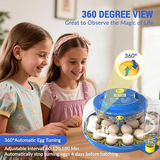 18 Egg Incubator with Auto-Turning & Humidity Control, 2025 Smart Digital Incubators for Hatching Eggs - LED Egg Candler, 360° View, Auto-Stop, Dual Water Tanks, Fits Chicken/Duck/Quail/Goose
