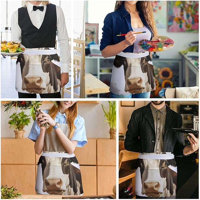 Apron for Men Women Adjustable Farm Animal Cow Printed Waterproof Apron Bib Apron with 3 Pockets Cooking Kitchen Aprons