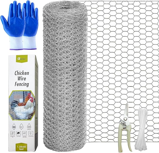 Chicken Wire Fencing, 16.5 Inch x 40 Feet Chicken Wire Mesh Roll for Garden Plants, 0.6 Inch Mesh Hexagonal Galvanized Metal Poultry Wire Netting for Chicken Coop Rabbit Dogs Barrier
