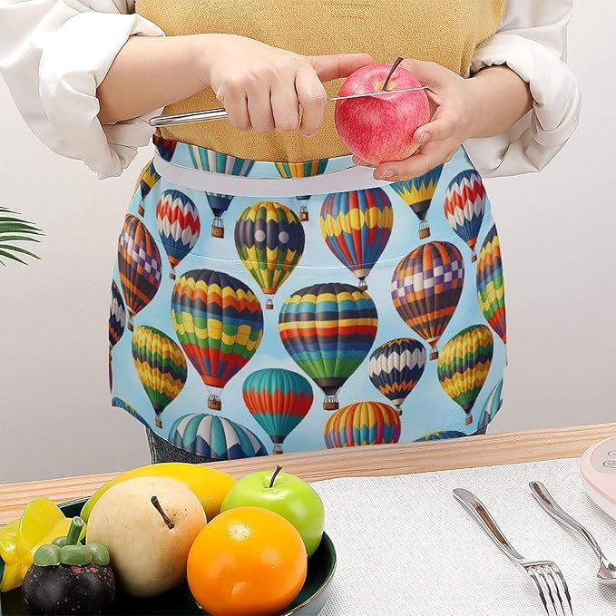 Unisex Chef Waiter Apron Waist Half Short Serving Aprons with 3 Pockets