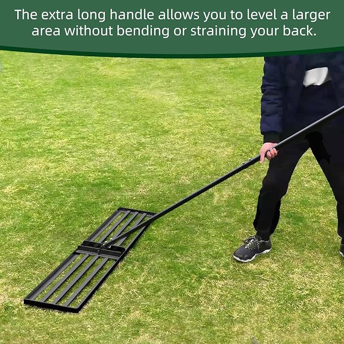 Professional Lawn Leveling Rake, 45x10inch Heavy Duty Lawn Lute & Lawn Leveller with Stainless Steel Pole, for Effortless Leveling on Garden, Golf Course, Farm, Backyard