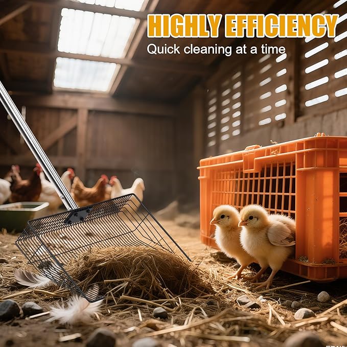 Chicken Poop Scooper & Rake 2-in-1, 15"-Large Thickened Chicken Poop Scooper, Litter Scooper Sand Sifting Shovel for Chicken Poop & Pet Waste Cleaning