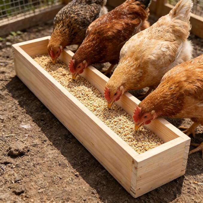 Chicken Feeder, 4 Pack 20” Wooden Large Capacity Eco-Friendly Feed Trough for 24 Chickens Simultaneous Feeding, Healthy Poultry Feeder for Chicken Duck Bird Livestock (Natural Wood)